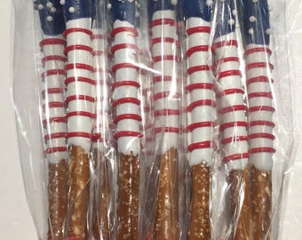 Patriotic Flag Chocolate Pretzels*12 Count*Memorial Day*4th of July*Olympics*USA*Summer Olympics*