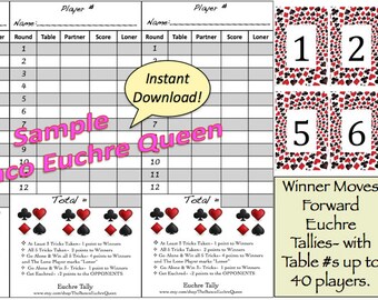 16 Person Euchre Rotation Score Sheet / Score Card / Euchre