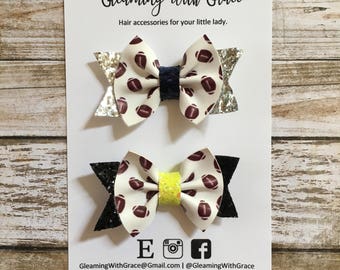 Custom Football Pigtail Bows, Football Hair Bows, Football Hair Clip, Mini Hair Bow, Piggy Bows, Pigtail Bows, Glitter Bows, Football