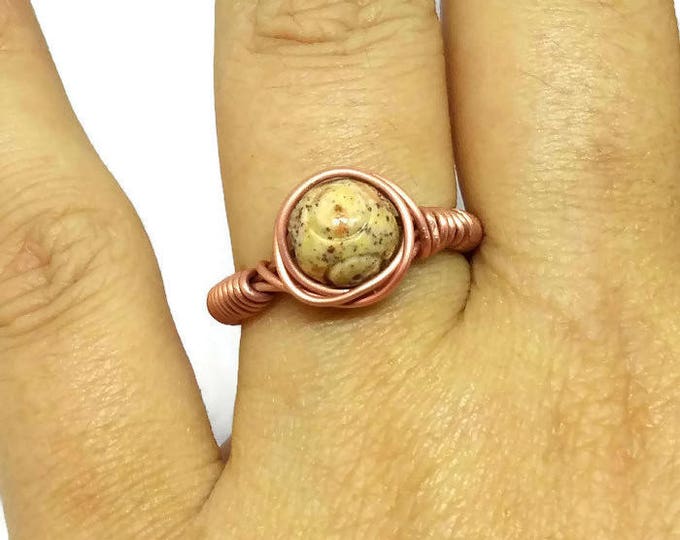 Carved Soapstone Copper Wire Wrapped Ring, Unique Birthday Gift, Soapstone Ring, Copper Ring, Gift for Her, R001