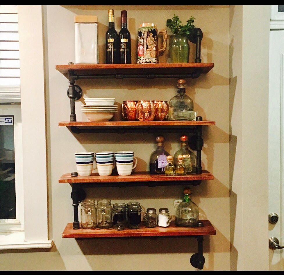 Tiered Shelves made from Reclaimed Wood and Industrial Pipe