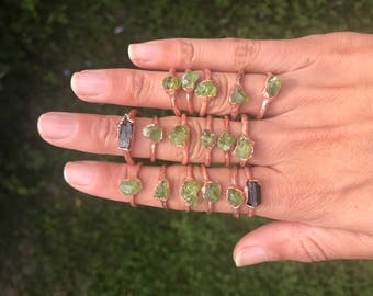 Raw Peridot Ring | Raw Crystal Ring | Peridot Jewelry | August Birthstone Ring | Raw Stone Ring