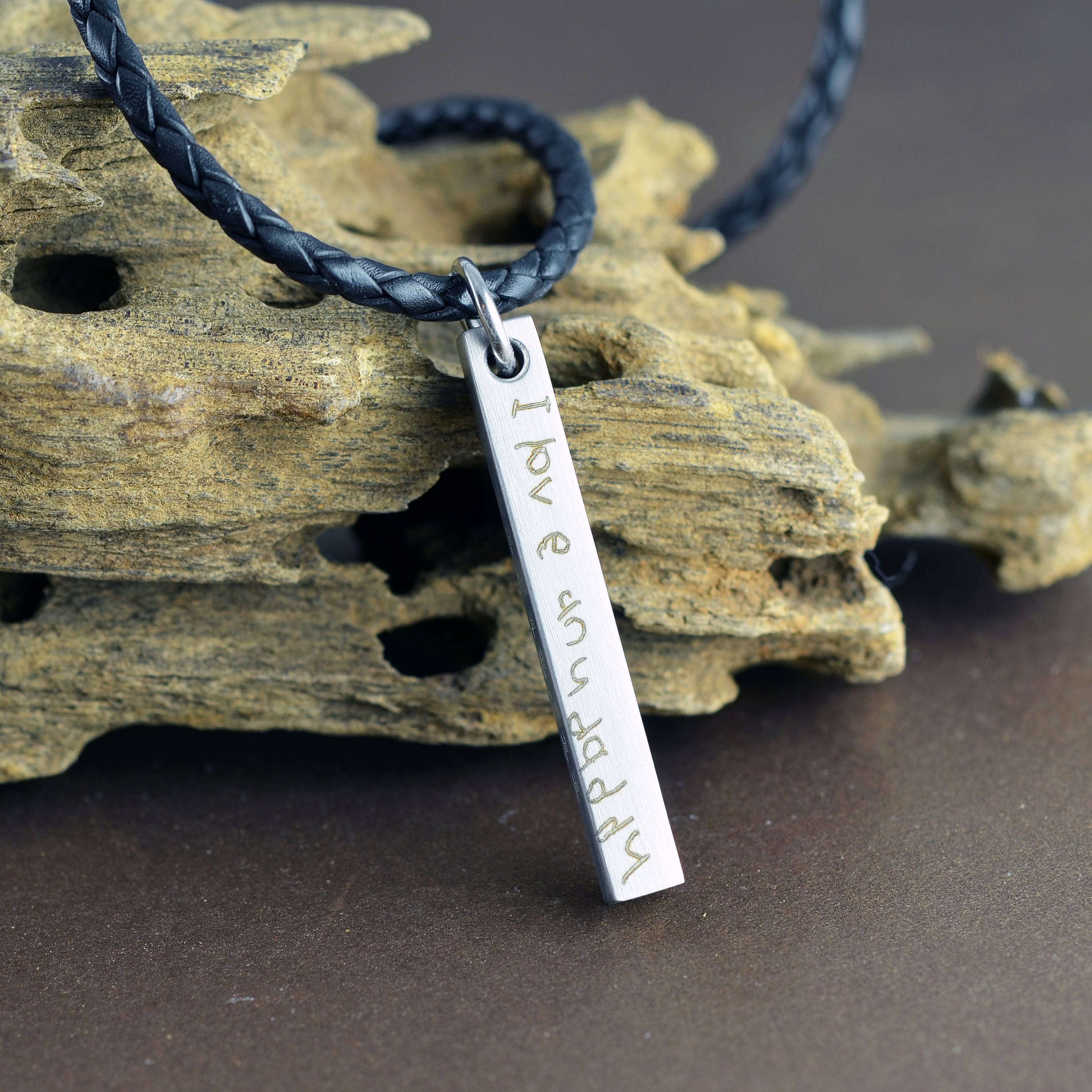 Bar Necklace Personalized Engraved Fathers Day Gift Mens