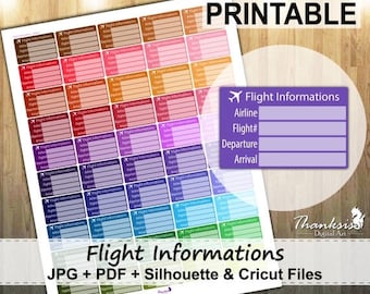 60% OFF SALE Flight Info Printable Planner Stickers, Erin Condren Planner Stickers, EC Printable Stickers, Flight Info Stickers - Cut Files