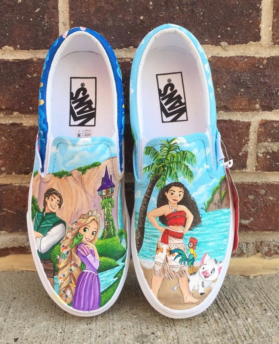 Disney tangled and moana painted shoes