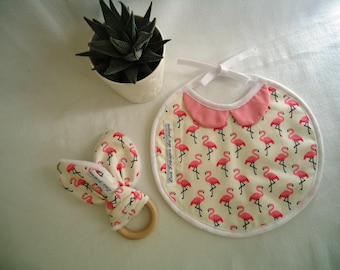 Bib birth "chic" Duo and bunny ears, flamingos and Peter Pan collar pattern