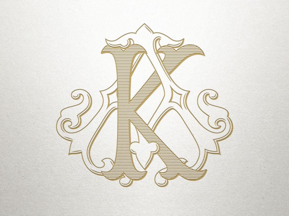 Vintage Digital Monogram AK KA Digital Monogram