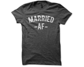 Married AF Shirt - Funny Newlywed His Hers Couples Premium Hubby Wifey Distressed Wedding T-Shirt