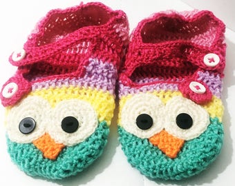 PDF Crochet Pattern No. 23 Owl Mary Janes Slippers Sizes