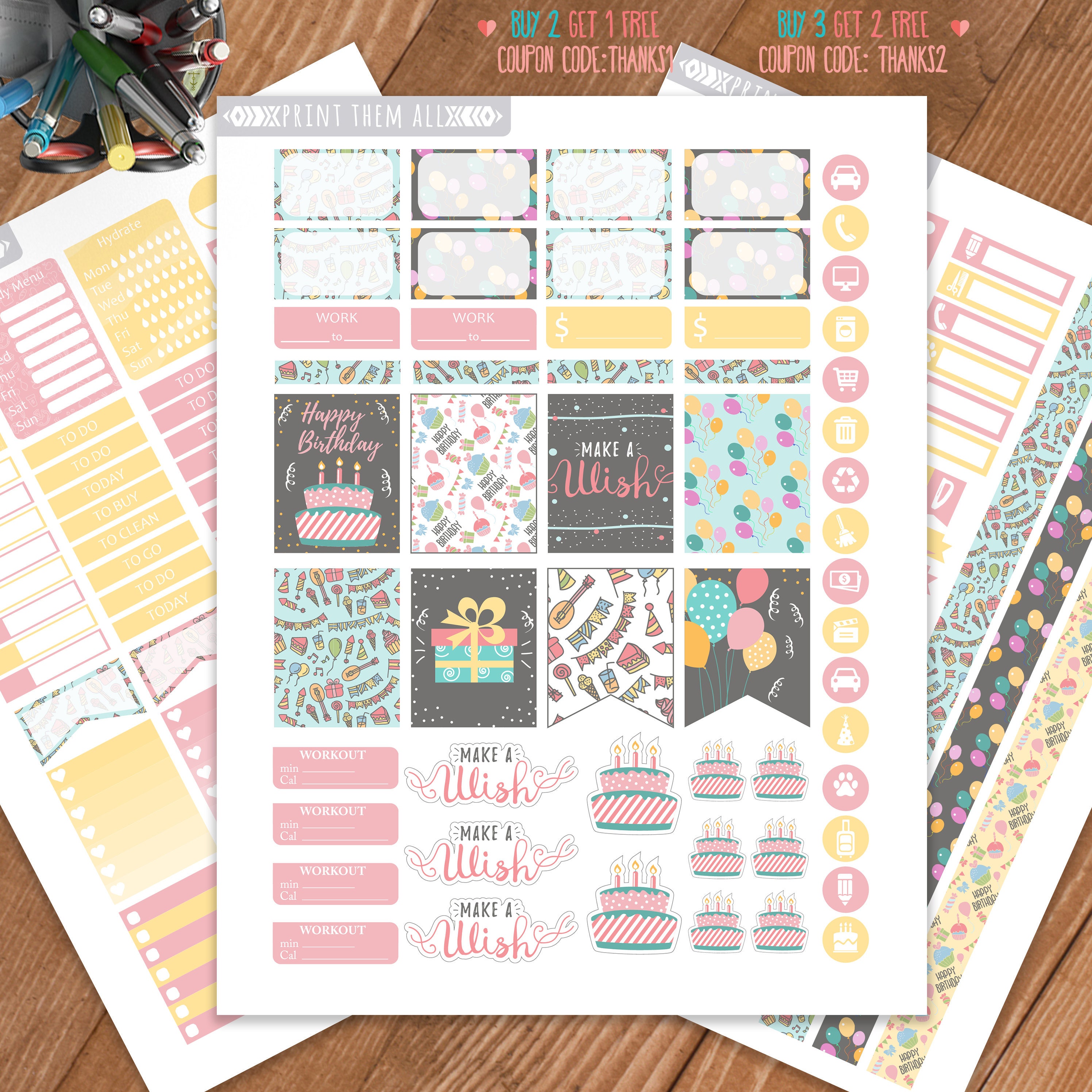 birthday planner stickers printablebirthday weekly