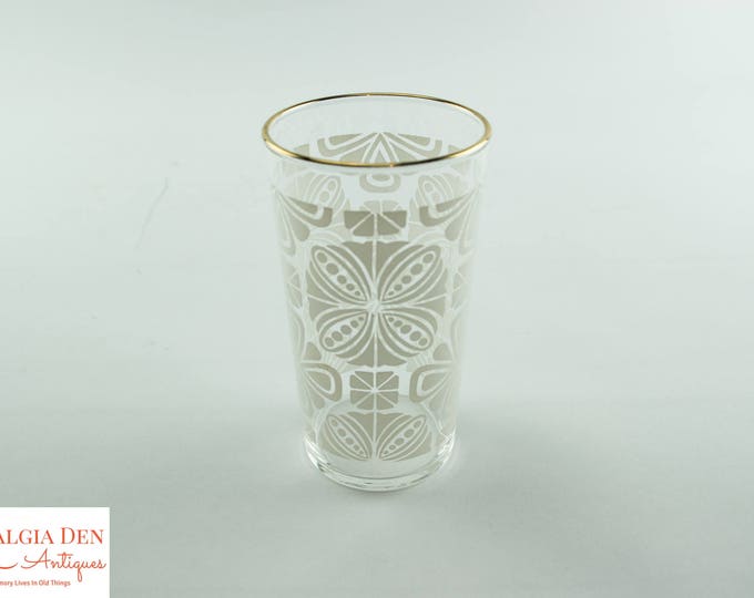 Federal Glass Tumblers | White and Gold 10 Oz MCM Drinking Glasses - Set Of 8