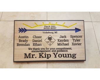 Arrow of Light Boy Scout Leader Appreciation Award Wood Routed Sign Plaque Handmade AOL Thanks Butternut 15 x 8 inches Cub Scout Webelos