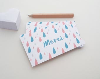 Set of 18 illustrated raindrops thank you cards
