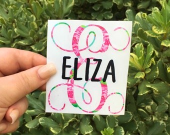 lilly pulitzer monogram decal, patterned name car decal, yeti tumbler monogram decal, lilly pulitzer vinyl decal, name decal for girls