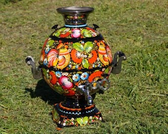 Handpainted set petrikivka samovar tray teapot cup kettle pot home decor collectibles samovar Petrikov Ukrainian folk unique gift idea
