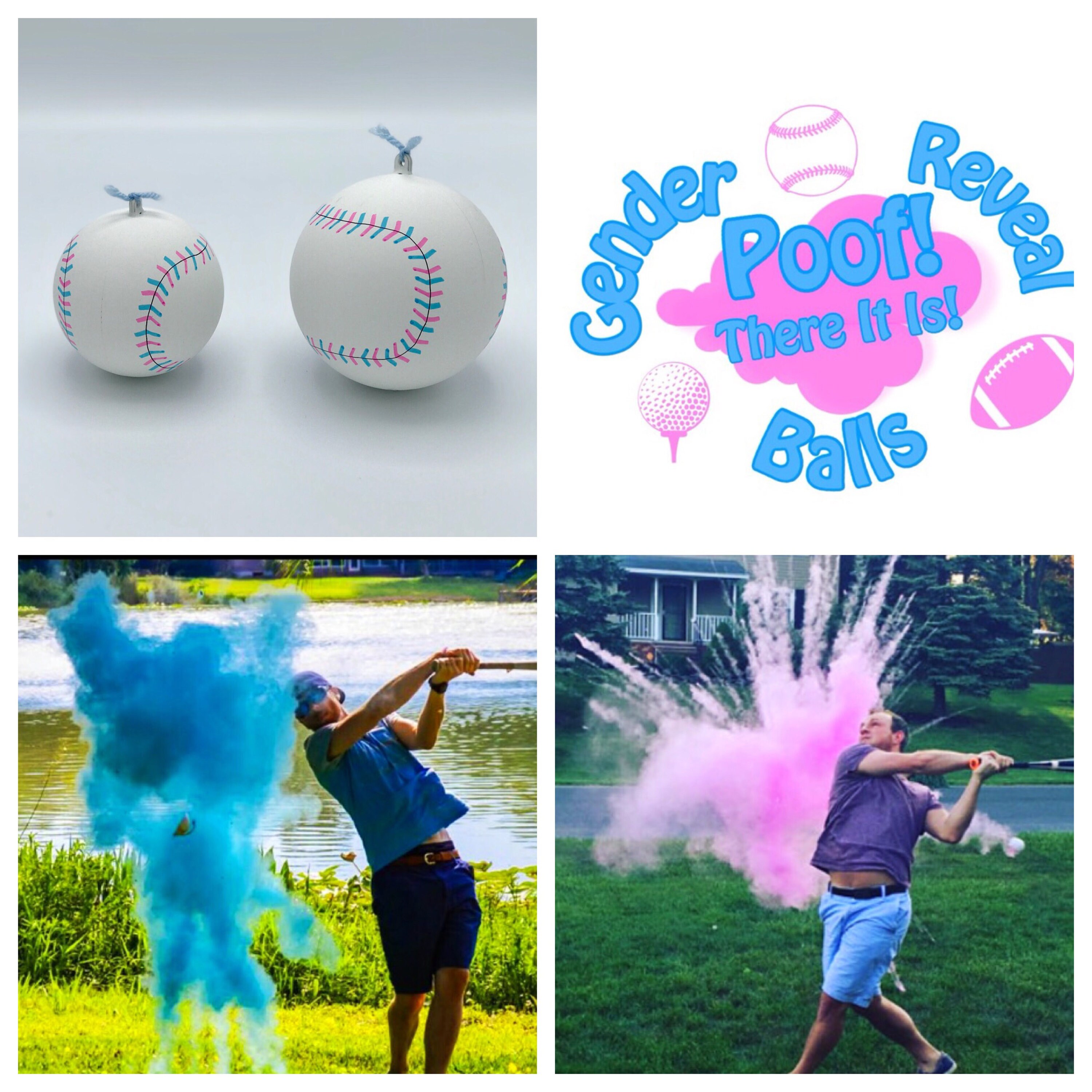 SOFTBALL 2x Powder of Baseball Gender Reveal Balls Pack (Custom Color
