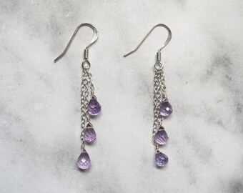 Lavender Amethyst Earrings, Gemstone Earrings, Waterfall Earrings, Cluster Gemstone Earrings, Purple Earrings, Long Earrings, Amethyst