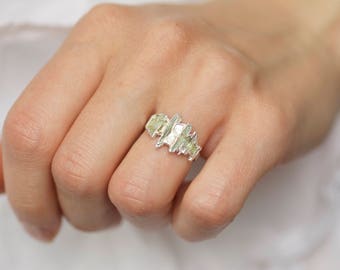 Green Kyanite Shield Ring. Kyanite Shield Ring. Kyanite Stacking Ring. Raw Kyanite Ring. Rough Green Kyanite Ring.