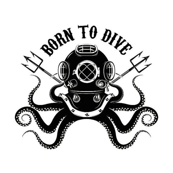Diving Logo 10 Born To Dive Anchor Helmet Banner Hunting