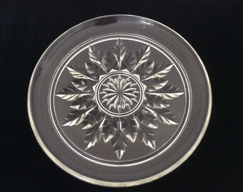 Beautiful Art Deco Pressed Glass Serving Plate, Assiette, French Vintage, Clear, Transparent, Leaf Effect, Transparent