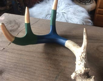 Hand painted deer antler, forest colors