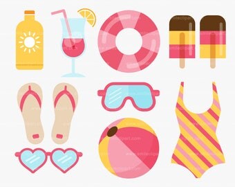 Girls Pool Party Clipart Set - A0002