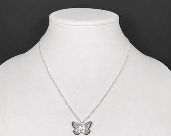 Butterfly Pendant Necklace with Sterling Silver Figaro Chain
