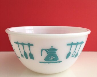Vintage Hazel Atlas Turquoise Utensils Mixing Bowl