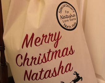 Personalised santa sack, personalised christmas sack, Christmas Eve sack, personalised stocking