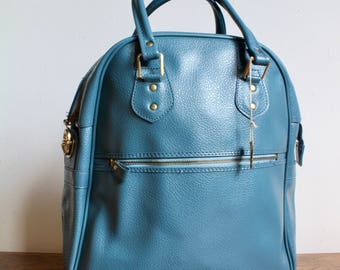Retro 70s or Blue Vinyl Faux Leather Travel Bag, Duffle Bag, Overnight Bag, Weekender Bag, Carry On, Messenger, Gym Bag,