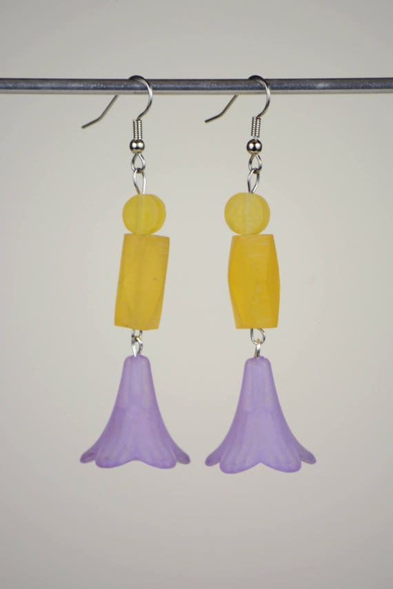 RR#106 Wild Flowers, Purple and Gold Drop Earrings