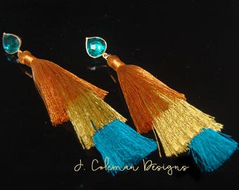 Custom Multi-colored Layered tassel and gemstone earrings
