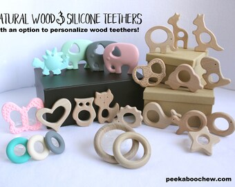 Silicone Teether Pendant or Unfinished Wooden Teether Pendant for DIY Teething Accessories Teether Toys Baby Mobiles Animal and Donut Shape