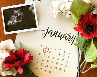 CUSTOM, Pregnancy Announcement Calendar Custom #003 calendar with due date Heart date Personalized wedding announcement Save the date cards