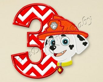 Paw Patrol Marshall Number 3 applique embroidery design, Paw Patrol Machine Embroidery Designs, designs baby, Instant download #055