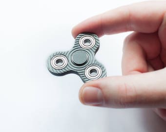 Micro Fidget Spinner - Silver or Black 3D Printed Mini Tri Spinner with spiral pattern - hand spinner desk toy nano