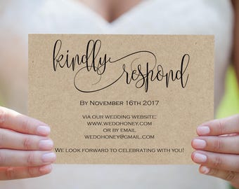 Printable Wedding Postcard - RSVP Card Template - Print on Kraft - Modern Calligraphy RSVP Wedding - Downloadable wedding #WDH812324