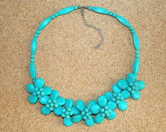Vintage turquoise necklace beaded necklace Vintage 1990s jewelry Boho necklace Chunky necklace Statement necklace Big necklace Blue necklace