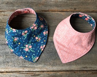 Reversible Bibana, Reversible Bib, Floral Bib, Baby Bib, Reversible Bibdana Bib,