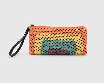 Handmade XL crochet clutch. Color block. Limited Edition