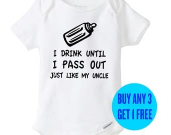 Funny Baby Onesie I Drink Until I Pass Out Just Like My Uncle Bodysuit Romper Niece Nephew