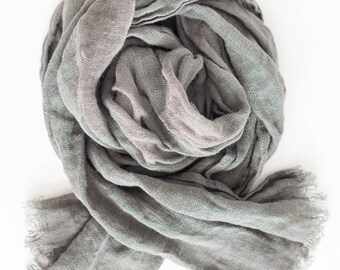 Gray LINEN Scarf, Men Scarf, Women Scarf, Lightweight Scarf, 100% Linen Scarf