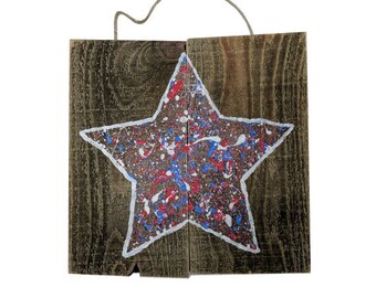 Red White and Blue Star Wooden Door Hanging