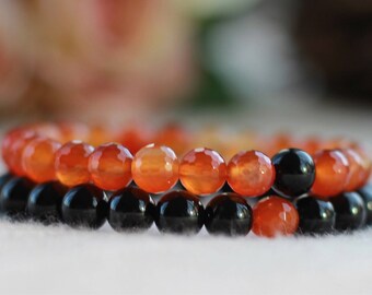 Carnelian faceted Bracelet Black Agate Bracelet Boyfriend Gifts Husband Wife Anniversary Gift Girlfriend Gifts