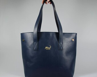 Rectangular-shopper Italian leather with textile lining and side clips