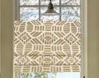 Faux Roman Shades and Valances in Metallic Gold and White Print or Silver Metallic and White Print. Fully Lined. Easy to hang