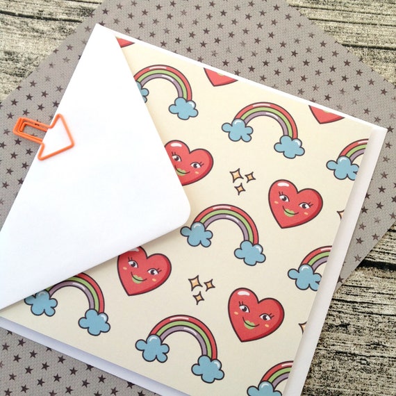 Rainbows and hearts kawaii. Kawaii greeting cards Birthday