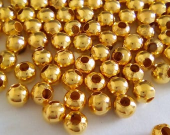 40 spacer 3mm gold tone round beads