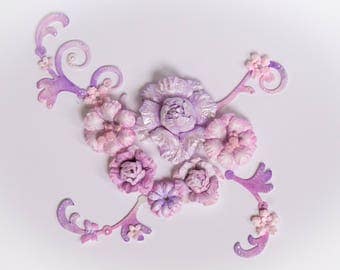 Scrapbooking flower set, lilac paper flowers, gift topper, flower embellishments, craft flowers, card making flowers