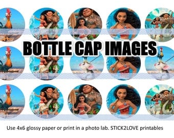 Moana new printables 4x6 - 1" circles, bottle cap images, stickers